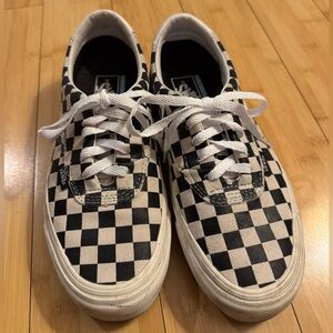 Vans Black and White Checkerboard Leather Shoes, Women’s 8